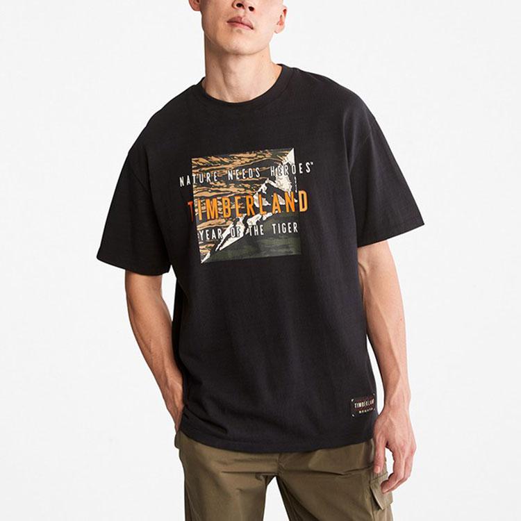 Timberland American Vintage Casual Camouflage Print Loose T-Shirt Men Tops Black A27GE-001