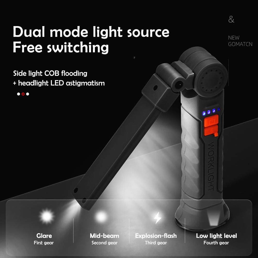 Rechargeable Work Lights LED Folding Flashlight with Magnetic Base COB Light 360°Rotate Car Repair Home Garage Emergency Camping