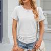 Women's Fashion Solid Round Neck Side Drawstring Short Sleeved T-shirt Top