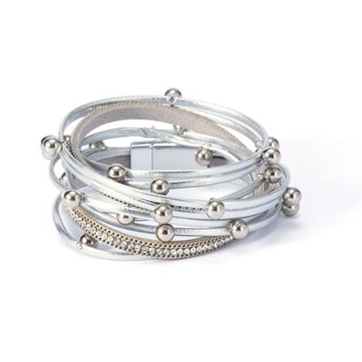 Two Layer Studded Leather Bracelet Multi Strand Leather Wristband Adjustable Size Fashion Accessory for Everyday Wear