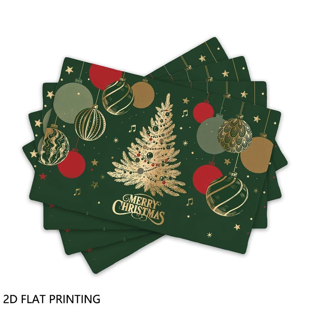 4pcs/6pcs Table Mats Suitable for Kitchen Dining Table, Rectangular Xmas Decor with Golden Table Protectors, Hand Washable Holiday Placemats for Chris