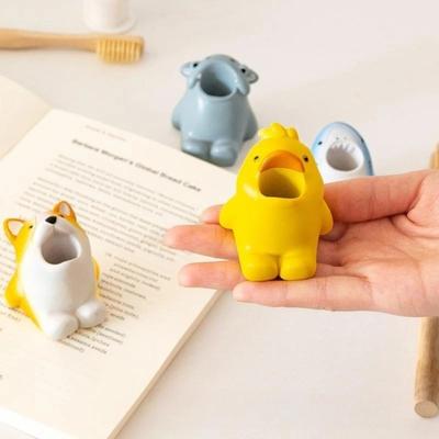 Animal Shape Toothbrush Holder Resin Non-Slip Base Makeup Brush Organizer Multi-Functional Cute Corgi Shark Bathroom Decor
