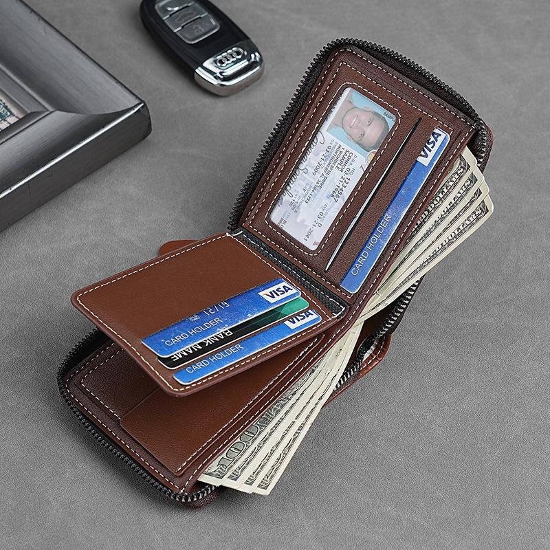 Men's Retro Trendy Zipper Wallet - European/American Style, Large Capacity, Short Length