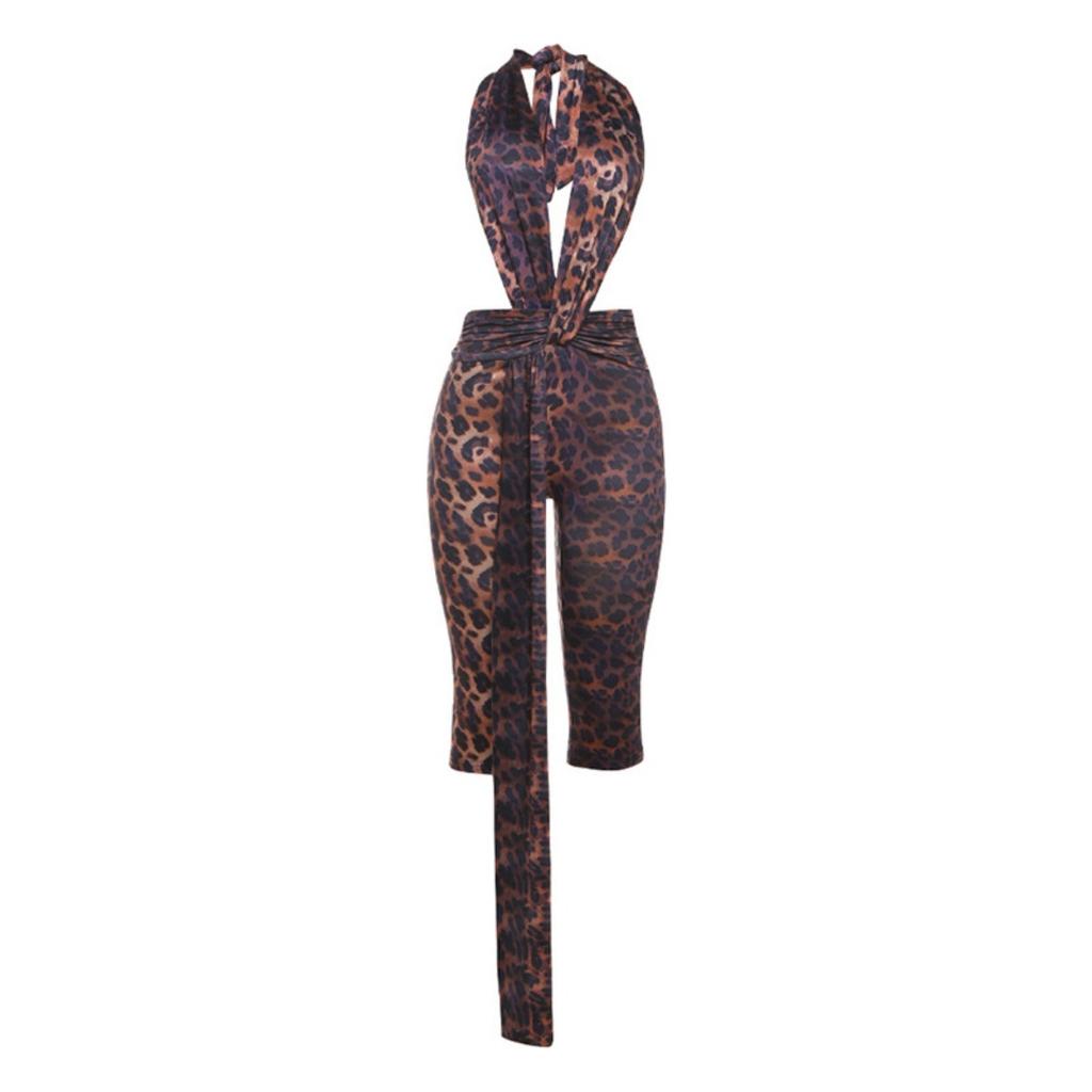 Fall European American Style Solid Color Sexy Sleeveless Halter Backless Tight Jumpsuit