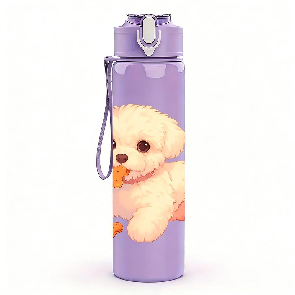 1 PZ Cucciolo di Cane Peloso Cartone Animato 750ml Colore Plastica Borraccia Sportiva Tappo Flip con Cannuccia Anti-perdita Adatta per Sport Ufficio Uso Domestico