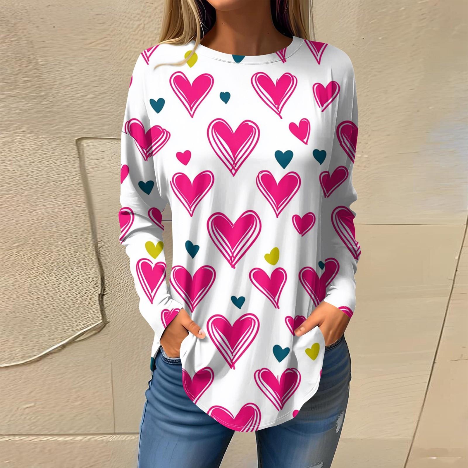 

Футболки женские осенние повседневные рубашки с длинным рукавом толстовка винтажный графический принт топ пуловер ко Дню святого Валентина L белый