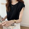 Women Summer T-shirt Round Neck Cap Sleeve Solid Color Tee Shirt Solid Color Loose Fit Casual Tops Daily Wear