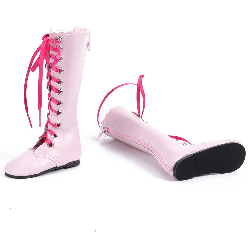 60cm Doll Lace Up Boots Girls Kid Exquisite Doll Boots Shoes Children Toy Accessory(Flat Boots Pink )