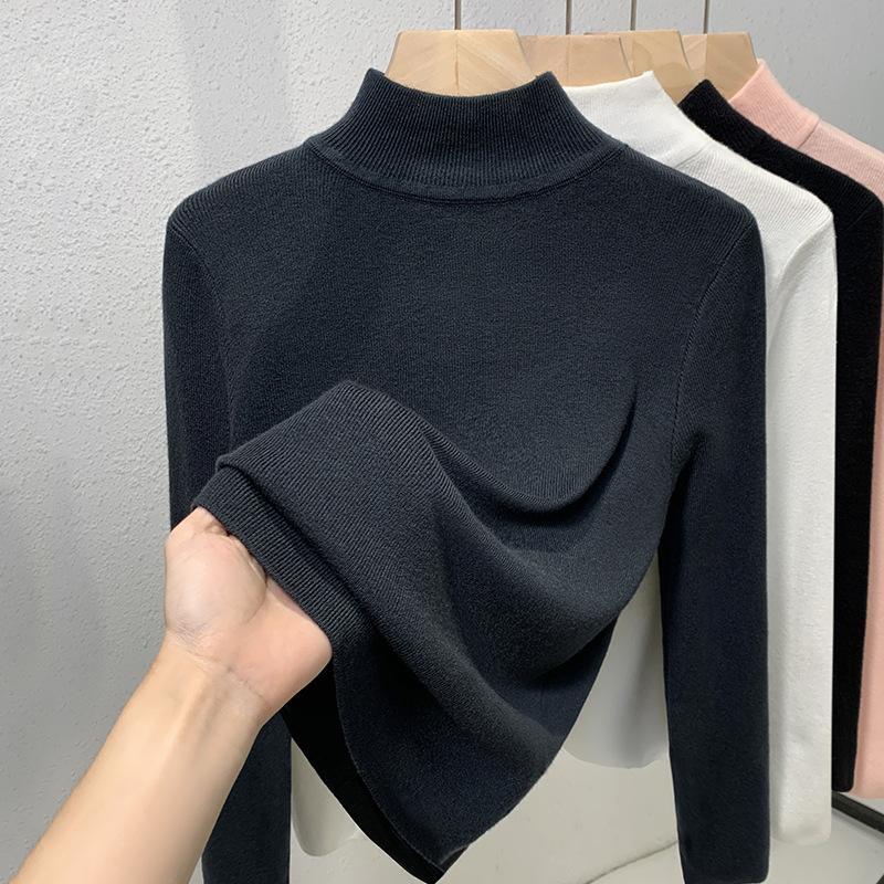 White Semi-turtleneck Bottoming Shirt Women's Inner with Autumn and Winter Knitted Sweater Women's New High-end Warm Top