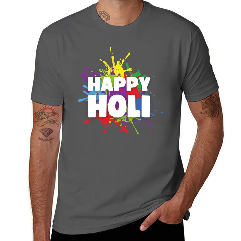 HAPPY HOLI COLORFOUL DESIGN TShirt Casual Fashion Short Sleeve Cotton TShirt