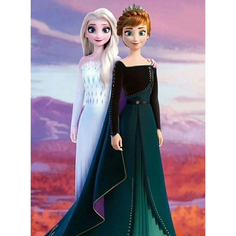 

Disney Diamond Painting Elsa and Anna Illustration DIY Gift Suitable for Living Room Bedroom Office and Home Decor Round 20x30cm