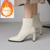 Fashion Genuine Leather Zipper 7.5cm High Heels Women's Short Boots Winter Black Beige Cowhide/sheepskin Short Plush Warm Women Boots 43
