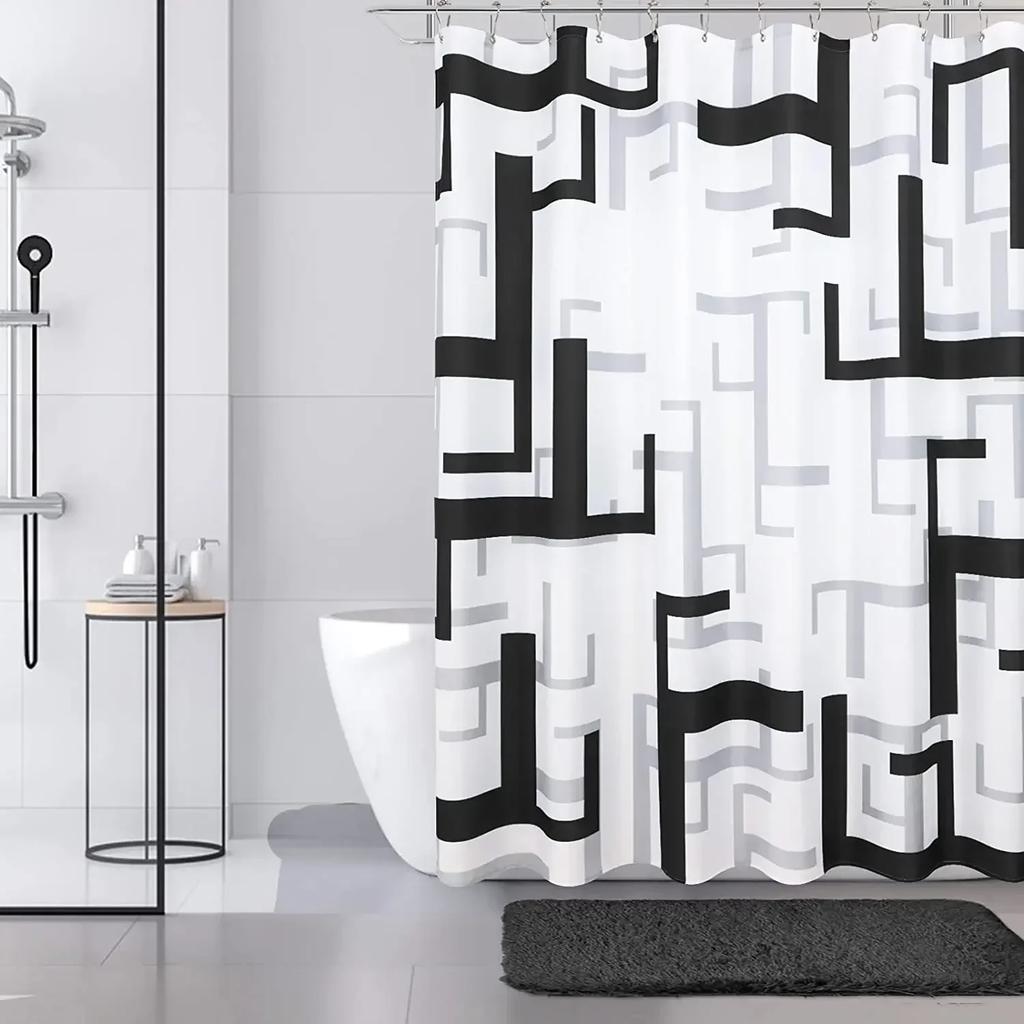 Creative Geometric Print Shower Curtains Red Black Gray Blue Simple Line Graphic Print Polyester Fabric Home Decor Bath Curtain