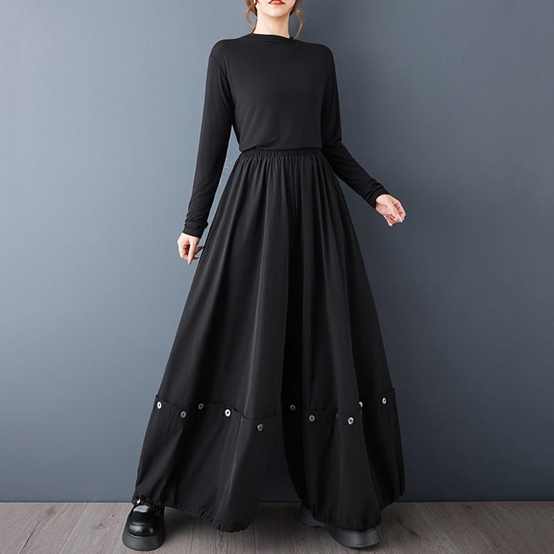 Černé nadměrné velikosti Vintage s vysokým pasem Ležérní volné dlouhé Jaro podzim široké nohavice Dámské kalhoty