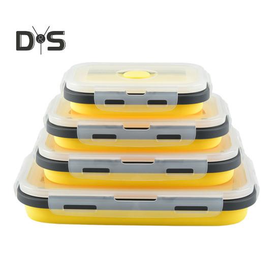 4 szt. Składany pojemnik do przechowywania żywności z pokrywkami, płaski, nadający się do układania w stosy, lodówka na żywność zestaw pudełek silikonowych, szczelnie zamkniętych na żywność, pojemnik na lunch Bento na owoce