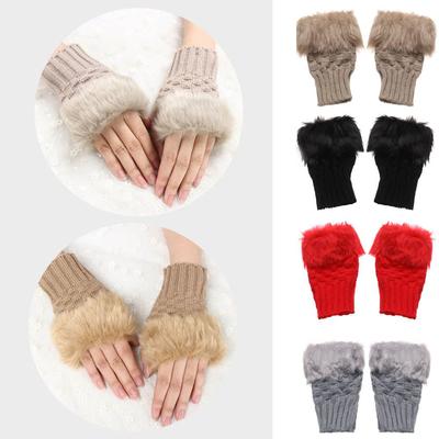 Girls Keep Finger Warm Elastic Warm Mittens Thicken Warm Faux Rabbit Hair Gloves Knitted Gloves