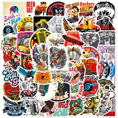 50 Samolepek Retro Reverb ze série Rock, Hip Hop Rock Graffiti Samolepky, Kytara Skateboard Motocykl
