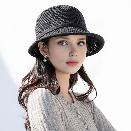 Women Basin Hat Flower Bow Decor Wide Brim Summer Bucket Hat Face-Slimming Outdoor Travel Beach Hat Headwear