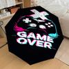 Game Over Video Game Controller Glitch Effect Automatic Opening Folding Umbrella with 8-Bone Iron Frame - Portable Design for Outdoor Use, F