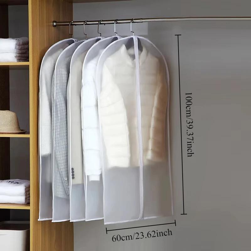 5PCS Waterproof Dustproof Hanging Clothes Bag Clothes Dust Cover with Zipper Suit Coat Jacket Transparent Storage Bag