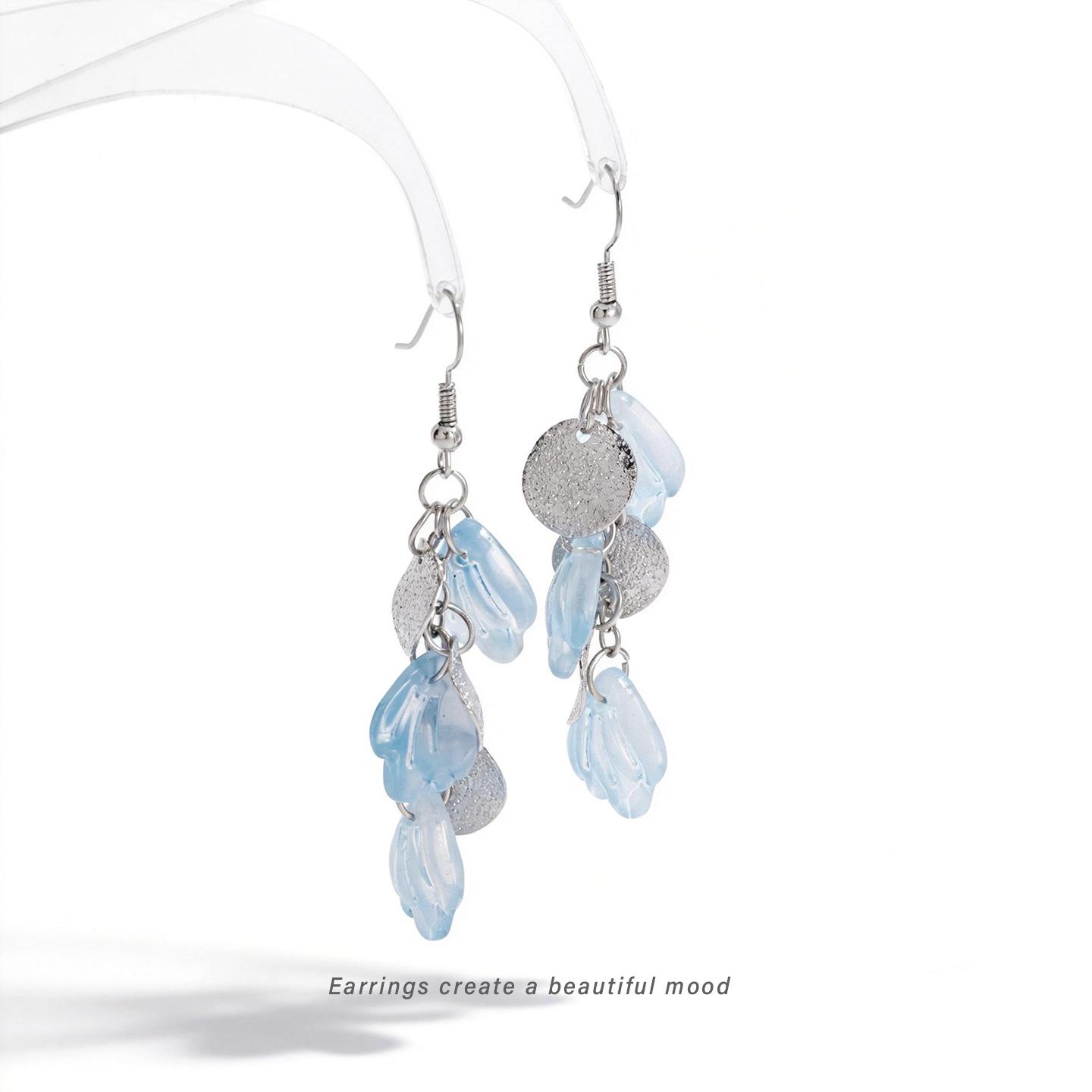 Retro Silver Blue Shell Disc Stud Earrings - Fairy Style High-End Niche Design