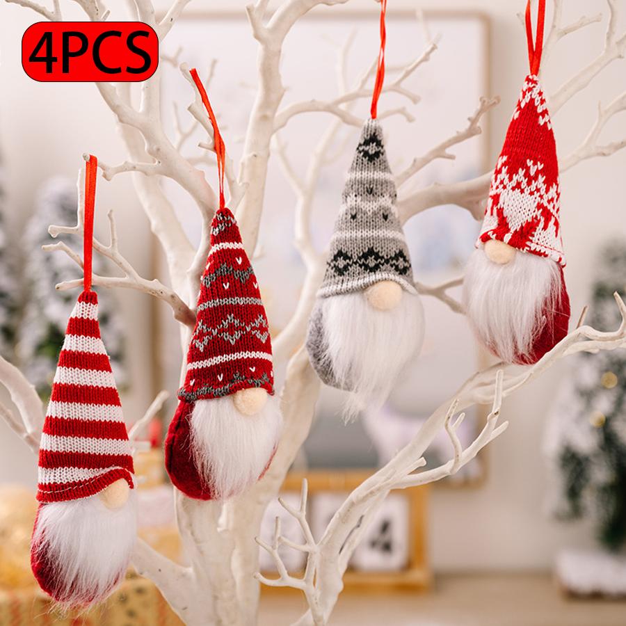 

4PCS Christmas Knitted Gnome Ornaments, Cute Faceless Santa Doll Hanging Decorations for Christmas Tree Holiday Party Decor 4pcs белый