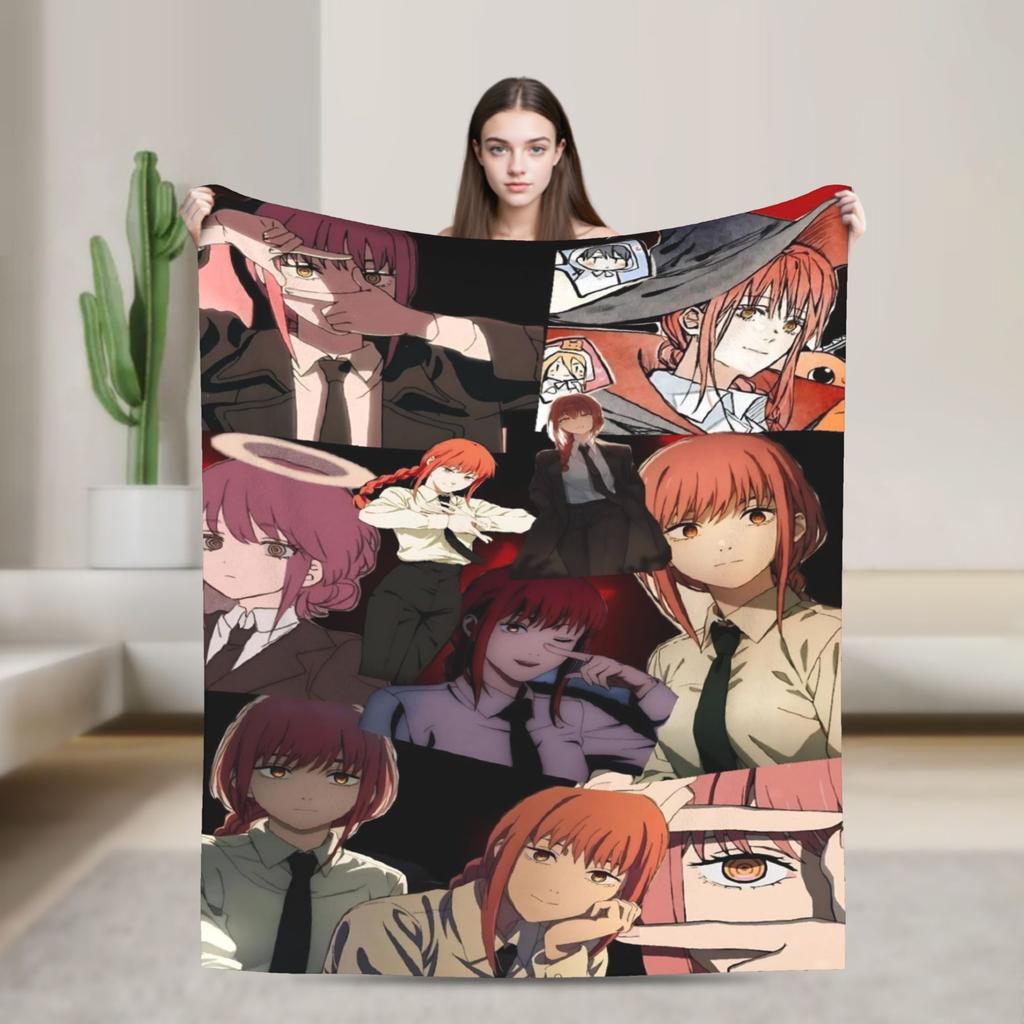 Makima Anime Girl Blanket C-Chainsaws Flannel Novelty Warm Throw Blanket for Home Summer