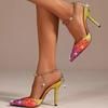 2025 New Rhine-Diamond White Sexy Pointy Top Beautiful High Heels Stiletto Bun Head One Line Buckle Sandals Woman