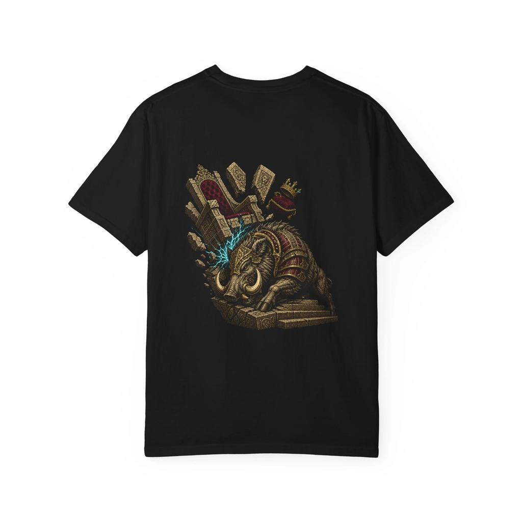 Armored Boar Broken Throne Graphic T-Shirt Black Back Print Comfort Colors 1717