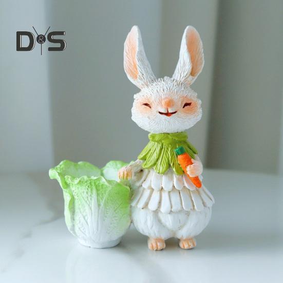 Easter Bunny Figurine Resin Cartoon Rabbit Statue Animal Sculpture Home Office Indoor Outdoor Garden Decoration Ornament
