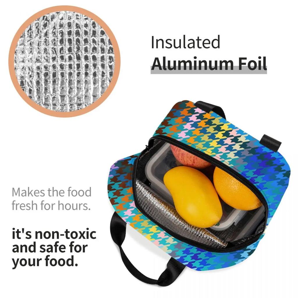 Hounds Tooth Style Houndstooth Insulated Lunch Bags for Work School Dogstooth Waterproof Thermal Cooler Lunch Box Women Kids