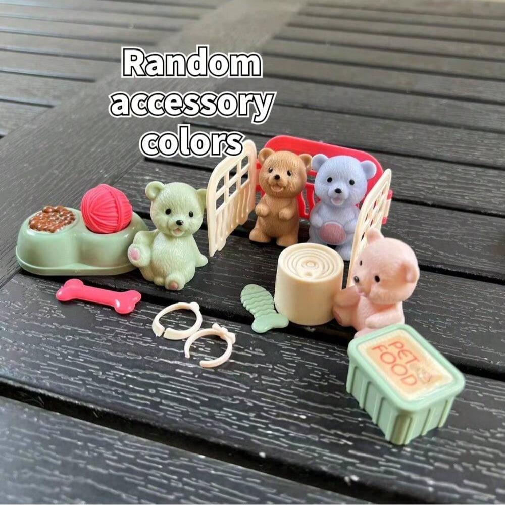 Cute Dog/Bear Pet Basket Family Toys, Dog Cage and Scene Playing Toys, Doll Play House Set - Imaginative Pretend Play Experience