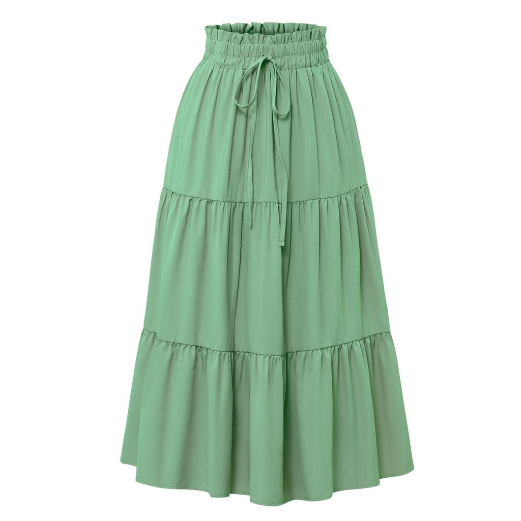 Retro Long Skirts with Pockets Women Spring Summer Holiday Casual Elastic High Waist Lace-up Loose Skirts Bohemian A-line Elegant Skirt