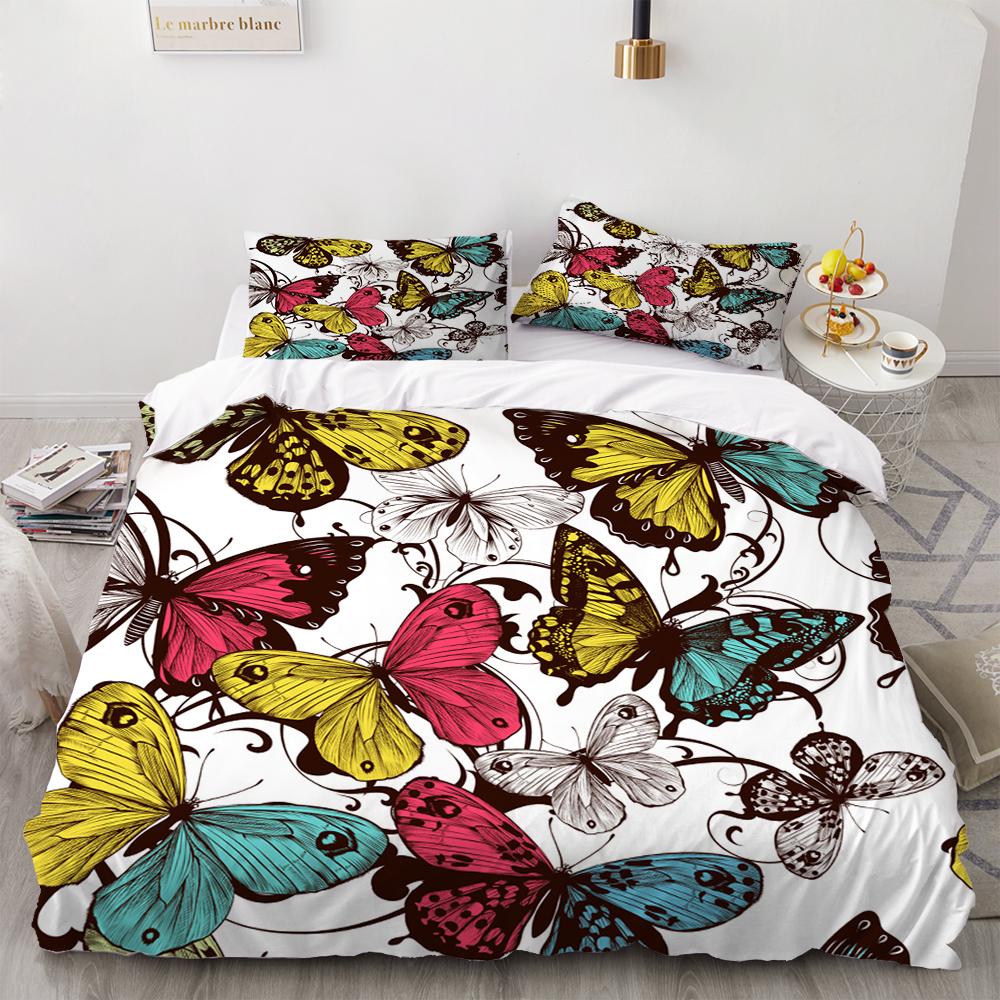 Butterfly Duvet Cover Set 3D Galaxy Purple Butterfly Floral Printed Bedding Set Fantasy Theme King Size Comforter Cover For Girl