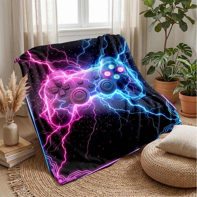 Neon Gaming Controller Theme blanket Lightweight Warm Flannel Blanket Decorative Throw Blanket for Home Decoration