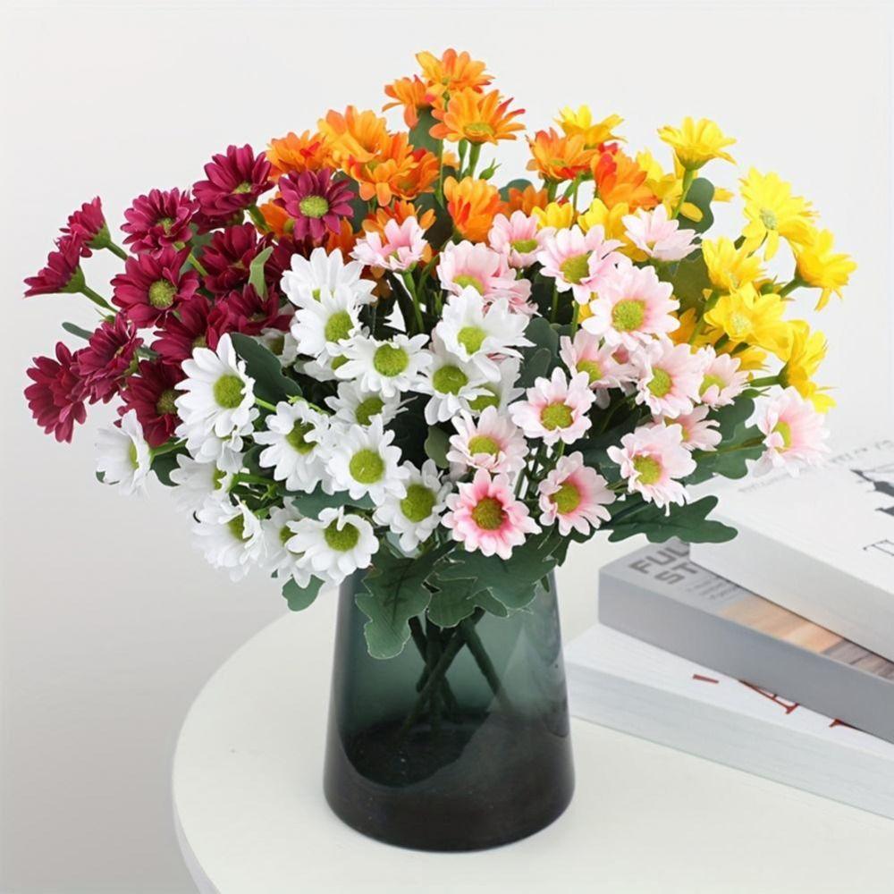 Silk Petal Artificial Outdoor Sunset Mums Flowers 21 Heads Simulated Flower for All Season