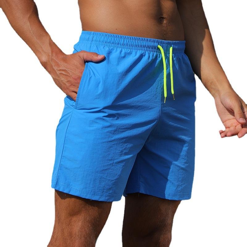 Pánské jednobarevné plážové kraťasy s pěti body, letní rychleschnoucí nepromokavé plavecké kraťasy