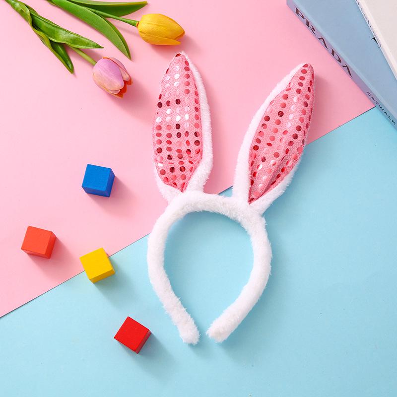 1PC Plush Sequin Rabbit Ear Headband Cross-border  Children's Holiday Party Halloween Dressing Headwear.