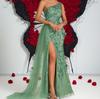 Evening Dress Light Green Slanted Shoulder Long Vine Sequins Outdoor Wedding Party Atmosphere Dress