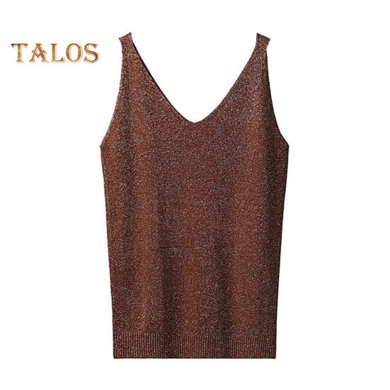 

Женские летние топы на бретелях с v-образным вырезом без рукавов, пуловеры свободного кроя, сверкающие яркие шелковые однотонные низы, уличная одежда кофейный