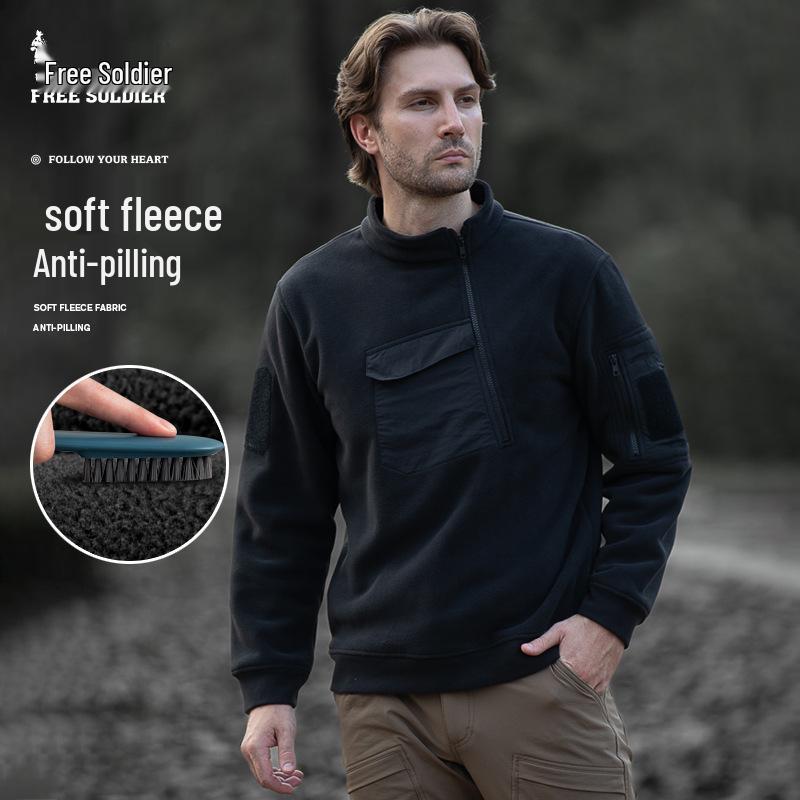 Free Soldier Men s Sherpa Fleece Pullover: Thick, Warm Jacket for Outdoor Spring & Summer S