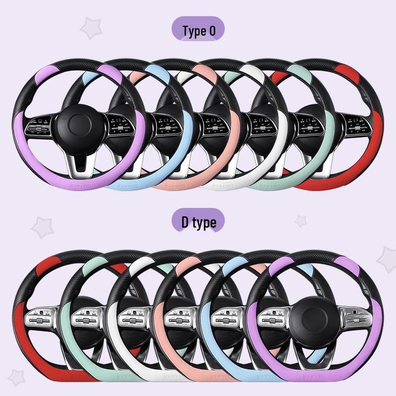 New Carbon Fiber Car Steering Wheel Cover - Cute Cartoon Sport Design, Free Shipping