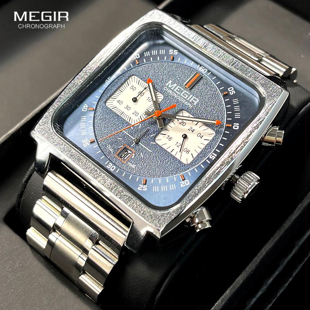 New Square Watches for Men Business Blue Leather Military Men's Wristwatch Chronograph Clock Waterproof Watch