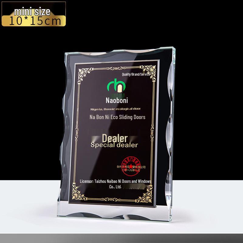 High-End Custom Engraved Crystal Glass and Acrylic Award Plate Straight/Curved Edge Options, Multiple Sizes