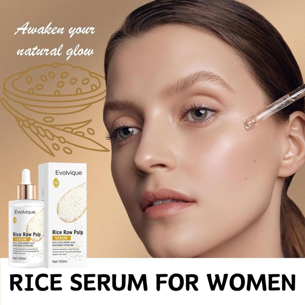 Rice Serum for Face, 2Pcs Rice Water Face, Rice Serum with Rice Raw Pulp Essence, Hydrating Serum for Dry Skin, Deep Moisturizing Nourish Facial Serum