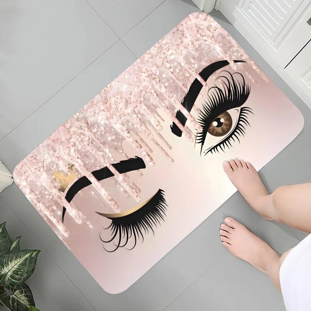 Eyelash Pattern Printed Carpet Flannel Foot Pad Mat Suitable for Bedroom Bathroom Kitchen Entrance Rug Home Decoration
