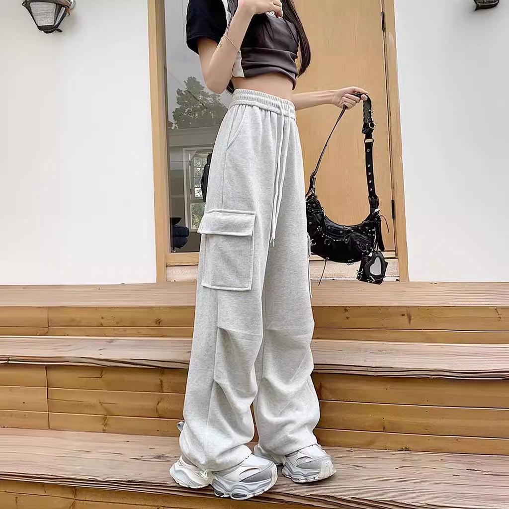 Casual Sports Pants for Women's Autumn and Winter New High-waist Loose Harun Straight-leg Tying Pants for Women's American Work Pants