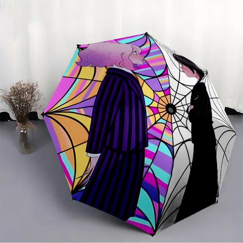1PC Wednesday Automatic Open/Close, 8-Rib Durable Frame Compact Travel Umbrella for Men & Women S1222050
