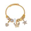 Wind Theme Diamond Heart Beaded Bracelet with Butterfly and Star Charms Stainless Steel Bangle for Girls