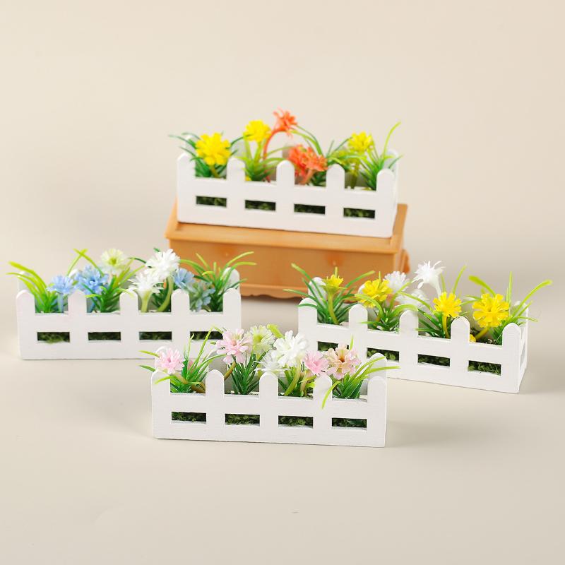 1Pcs Pretend Play Toy 1:12 Scale Dollhouse Simulated Flower Fence Decor Garden Lifelike Artificial Miniature Potted Plants